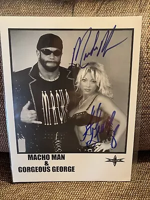 Macho Man Randy Savage & Gorgeous George Autographed WCW Promo Photo • $474.99