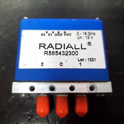 $38 • Buy Radiall R585432300 RF COAXIAL 2-pole Failsafe SWITCH DC-18GHZ 12 VDC Tested Data