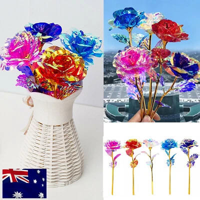 $15.88 • Buy Rainbow Rose Flower Present Golden Foil Valentine's Day Gifts For Her Women AU