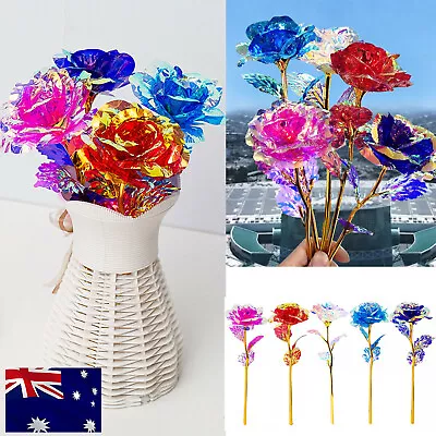 $15.89 • Buy Rainbow Rose Flower Present Golden Foil Valentine's Day Gifts For Her Women Hot