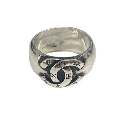 Vintage CHANEL CC Coco Mark Silver-tone Ring US6.5-7 • $610