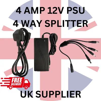 £9.49 • Buy CCTV 4 Way Splitter Power Supply 4 Amp 4000ma PSU 2.1mm 12V DC 4A UK Plug