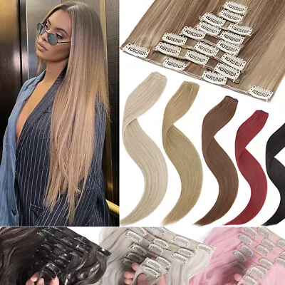17-26inch 100% Clip In Real As Human Hair Extensions 8pcs Full Head Highlight UK • £16.30