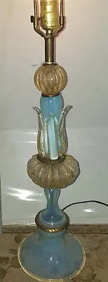 Italian Murano Venetian Glass Table Lamp Barovier & Toso Blue Gold Bullicante • $499