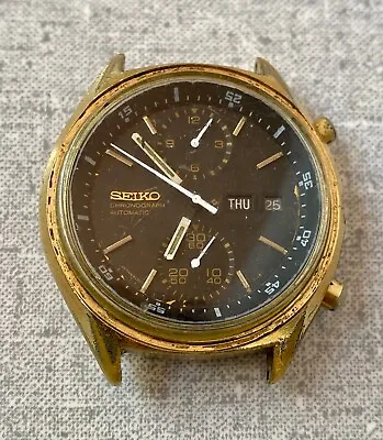 Seiko 6138-8020 Automatic Watch Chronograph Panda Gold Black Mens Vintage 8021 • $230