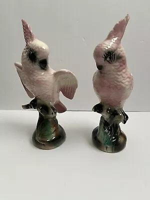 Vintage Pair Of 1950’s California Glazed Pottery Pink Cockatoo Figurines • $24