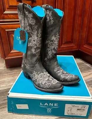 Lane Boots Black Floral LB0462 B Women’s Lacey Cowboy Flower Boots Size 7.5 RARE • $450