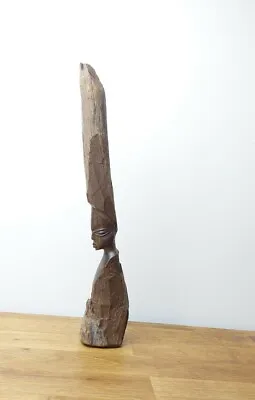 £19 • Buy African Tribal Hand Carved Wood Woman Face Around A Log Limb 14  Tall