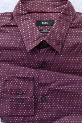 New Hugo BOSS Pink Polka Slim Fit Italian Fabric Casual Smart Suit Shirt MEDIUM • £75