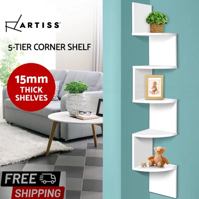 $34.95 • Buy Artiss Wall Shelf Corner Floating Display Shelves Bookshelf White Rack 5 Tier AU