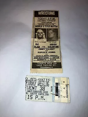 Original 1980's NWA Mid-Atlantic Wrestling Ticket Stub W/ Newspaper Clipping WWE • $49.99