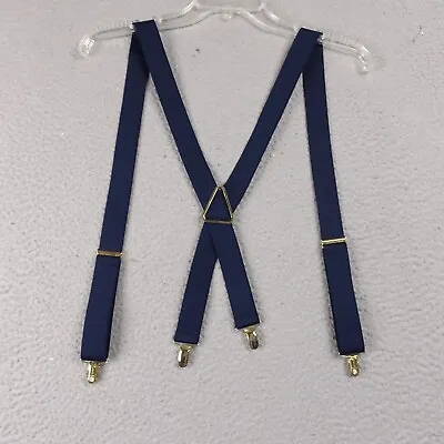 CAS Suspenders Navy Blue Gold Clip Style Braces Leather Trim Germany Vintage • $18.97