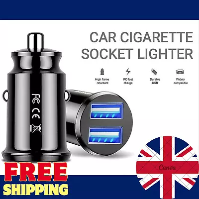 Fast Car Charger 2 USB Port For Iphone Samsung Cigarette Lighter Socket Adapter • £3.65