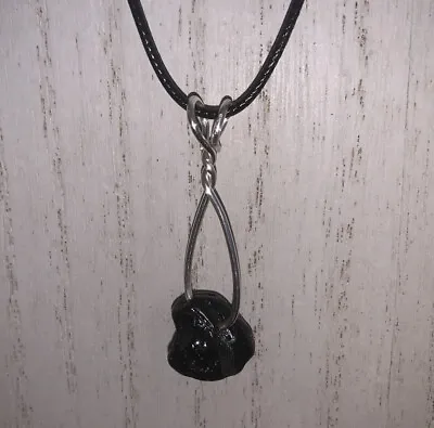 Handmade Tektite Meteorite Silver Wire Wrapped Pendant Reiki Necklace Jewelry • £16.56