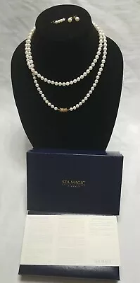 Sea Magic Mikimoto Cultured 36  Pearl Necklace Brooch & Earrings Set W/14kt Gold • $1199.99