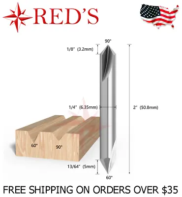 $9.99 • Buy REDS Solid Carbide PRO RC3100404C 1/4  Double V-groove 60° 90 Degree  Router Bit