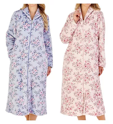 Slenderella Ladies Zip Dressing Gown Floral Soft Flannel Fleece Housecoat Robe • £39.75