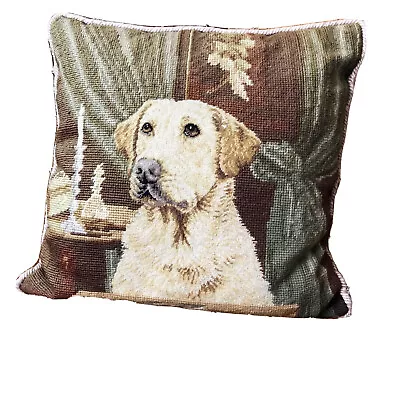 Yellow Lab Labrador Retriever Dog Needlepoint Pillow 15 X 16” Pink Velvet Back • $39.99