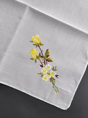 Vintage Ladies Hankie Embroidered Yellow Floral • $3.25