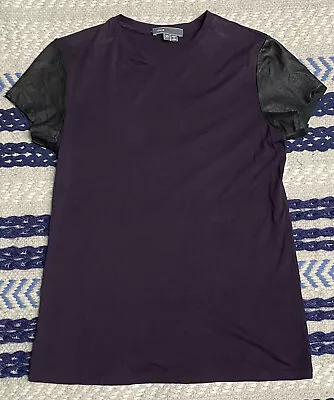 VINCE Women’s Size XS Purple Black Lamb Leather Sleeve Tee T-Shirt • $29.99
