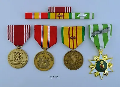 4 ARMY VIETNAM MEDALS & RIBBON BAR - 2 Campaign Stars - Good Conduct • $89.95