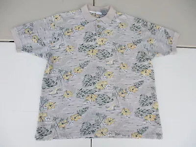 Vintage Ocean Pacific OP Sport Mens Polo Shirt Beige Size XL Floral Print SS • $9.59