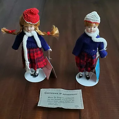 Vintage MYD Marian Yu Designs Boy  & Girl Heirloom Porcelain Dolls + Stands 8  • $29.99