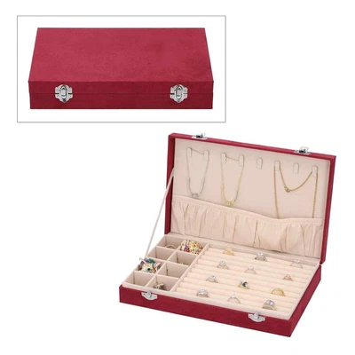 £39.55 • Buy Jewelry Organiser Storage Box Burgundy Velvet With Anti Tarnish Lining Lock