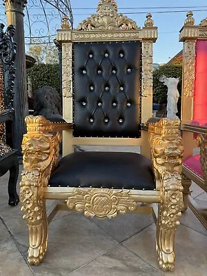 Black & Gold Gothic Throne Medieval Style Chair With Lion Head Armrest • $1685