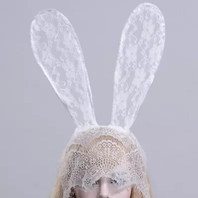 New White Bunny Ears Veil Headband Lace Mask Veil Halloween Rabbit Cosplay Sexy • $5.97