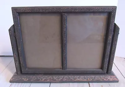 Vintage Swing Swivel Arm Tilt Double Picture Frame 1920's Carved Wood Silver • $39.99