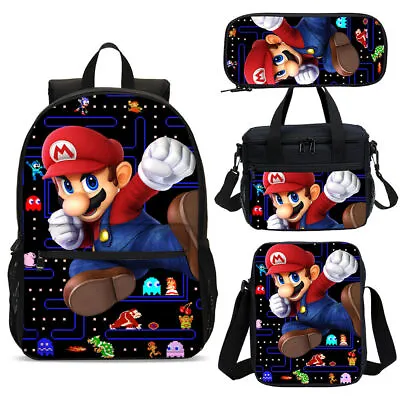 Super Mario Backpack Set 4 Piece School Bag Lunch Bag Crossbody Bag Pen Bag#5 • $16.14