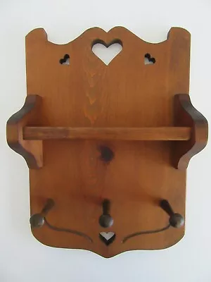 Knotty Pine Wood Wall Peg Shelf Figurine Display Heart Entryway Purse Coat Rack  • $17.95