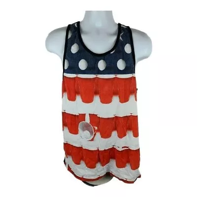 Beer Pong Tank Top Mens Medium American Flag Tee Party Red Solo Cup Sleeveless • $4.37
