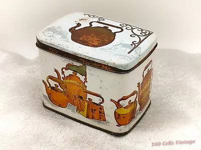 Twinings-White & Gold Featuring Teapots-Vintage Tea Tin/Caddy 12cm • $25.64