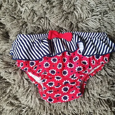Baby Girl 6-12 Months Mothercare Red/Navy Floral/Stripe Swimming Nappy Pant • £5