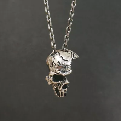 925 Sterling Silver Textured Half Skull Face Pendant Unique Gothic Biker • $42