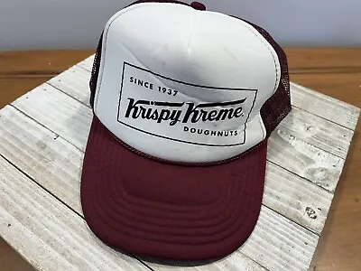 Krispy Kreme Doughnuts Trucker Hat Cap Dark Red White Snap Back Adjustable • $19.99