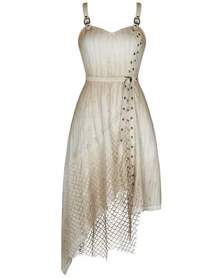 Punk Rave Victorian Steampunk Dress Stained Off White Asymmetric Gothic Summer • $53.33