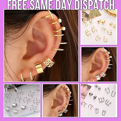 💚 12x Gold Silver Helix Cartilage Clip On Ear Cuff Unisex Non Piercing Earrings • £3.95