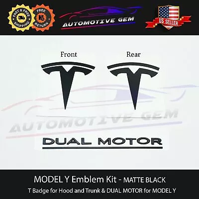 MODEL Y Front Rear Emblem T Badge DUAL MOTOR Matte Black Sticker Set For Tesla • $34.99