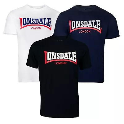 Lonsdale Two Tone T-Shirt Boxing Classic Logo Black Blue White Regular-Fit • £24.90