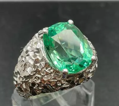 11.82 Ct Green Kunzite Hiddenite .925 Sterling Silver Mens Chunky Ring Size 10.5 • $245
