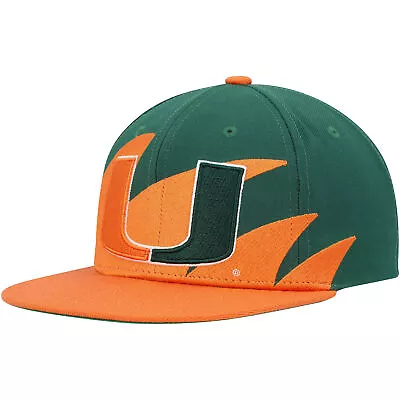 Men's Mitchell & Ness Orange/Green Miami Hurricanes Sharktooth Snapback Hat • $28.49