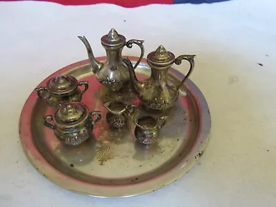 7 Piece Sterling Silver Miniature Repousse Dollhouse Tea Coffee Set With Tray • $200