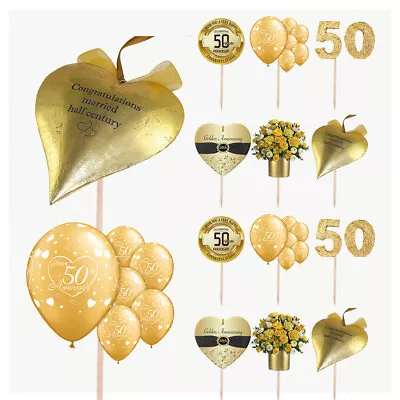 Golden 50th Wedding Anniversary Cake & Food Party Decorations Picks Toppers 14PK • £5.99