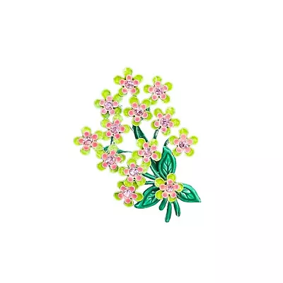 Cute Vintage Trippy Enamel Flower Bunch Brooch Pin Pink Rhinestone Like Green Ki • $29.99