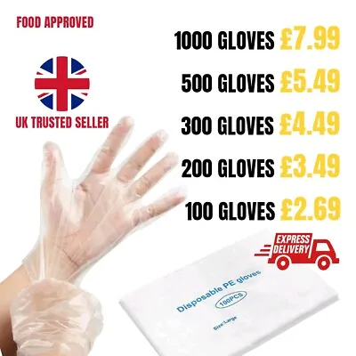 £0.99 • Buy 100-1000 Disposable Plastic Gloves Polythene Clear Catering Food Car Safe Prep