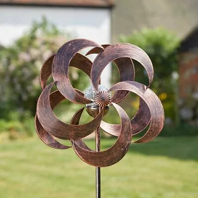 Aries Modern Metal Solar Powered Garden Wind Spinner LED Colour Change Globe • £24.25