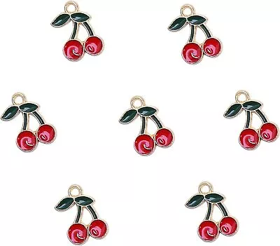 100x Enamel Red Cherry Charms Pendants For Bracelet Jewelry Making Accessories • $7.02